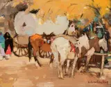 Laverne Nelson Black, Autumn at Taos Pueblo, Oil on board