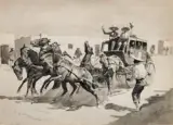 Frederic Remington, All Off in a Bunch, Black & White Wash Drawing