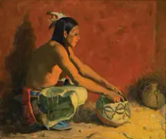 The Pottery Connoisseur by E. Irving Couse, Oil on canvas, sold Apr 2018