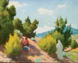 Joseph Henry Sharp, Chance Encounter, Oil on canvas