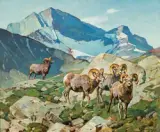 Carl Rungius, Old Men on the Ram River, Oil on canvas