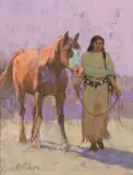 Indian Woman Leading a Horse by Kenneth Riley, Acrylic, sold Apr 2018