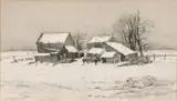 Oscar E. Berninghaus, Winter Ranch, Watercolor