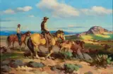 Olaf Wieghorst, Driving Wild Ponies, Oil on canvas