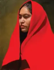 Roseta Santiago, Girl from Gallup in Red Trade Blanket, Oil on board