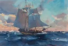 Christopher Blossom, Sketch for Colonial Schooner, Halifax, Oil on paper