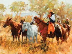 Horsin’ Around by C. Michael Dudash, Oil on board, sold Apr 2019