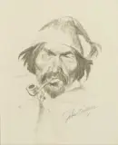 John Clymer, Study for The Catch, Graphite