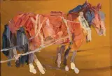 Leon Gaspard, Pair of Horses, Oil on board