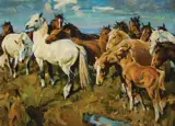 Frank B. Hoffman, Curious Herd, Oil on canvas