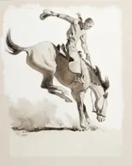 Bronco Busting by Maynard Dixon, Gouache, sold Apr 2019