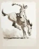 Maynard Dixon, Bronco Busting, Gouache