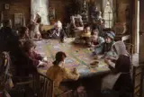 Morgan Weistling, The Quilting Bee, 19th Century Americana, Oil on canvas