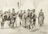 Frederic Remington, At the Mouth of Rapid Creek—General Carr Receiving the Report of a Scout, Ink Wash & Gouache
