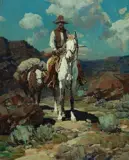 Frank Tenney Johnson, Beneath the Western Moon, Oil on board