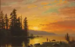 Albert Bierstadt, Sunset – Salt Lake, Oil on board