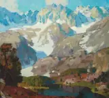 Snowy Mountain Scene by Edgar Alwin Payne, Oil on canvas, sold Apr 2019