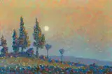 Birger Sandzén, Moonlit Poplars, Oil on canvas