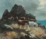 Tails to the Wind by Olaf Wieghorst, Oil on canvas, sold Apr 2019