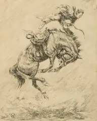 Olaf Wieghorst, A Buck Off & Calf Roping, Etching