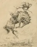 Olaf Wieghorst, A Buck Off & Calf Roping, Etching
