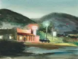 Peter Hurd, Riverside Bar, Watercolor