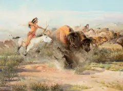 John Clymer, Thundering Hoofs, Oil on board