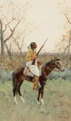 Henry Farny, Indian on Horseback, Gouache