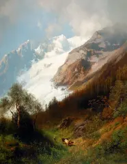 Glacier Meadow by Hermann Herzog, Oil on canvas, sold Jun 2020