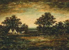 The Indian Encampment by Ralph Albert Blakelock, Oil on board, sold Jun 2020