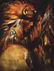 Buck McCain, War Chief, Oil on board