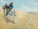 Joe Beeler, Cowboy Approaching Indian Encampment, Oil on canvas
