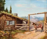 Hitching Post by Olaf Wieghorst, Oil on canvas, sold Apr 2021