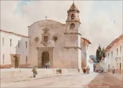 Lowell Ellsworth, Church at Patzcurazo, Watercolor