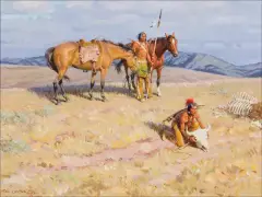 Tom Lovell, Homage to the Bison, Oil on canvas