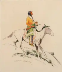 Laverne Nelson Black, Indian on Pinto Pony Facing Right, Mixed Media