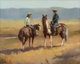 Cowpokes by Olaf Wieghorst, Oil on canvas, sold Apr 2021