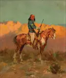 Apache Scout by Olaf Wieghorst, Oil on board, sold Apr 2021
