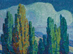 Poplars in Moonlight by Birger Sandzén, Oil on canvas, sold Apr 2021