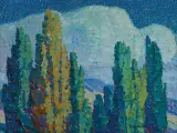 Birger Sandzén, Poplars in Moonlight, Oil on canvas