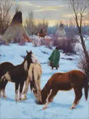 Elling William Gollings, Cheyenne Winter Camp, Oil on canvas
