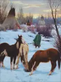 Elling William Gollings, Cheyenne Winter Camp, Oil on canvas