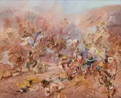 Charles Marion Russell, The Battle at Belly River, Oil on canvas