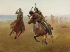 Charles Schreyvogel, A Close Call, Oil on canvas