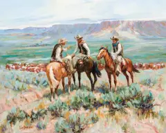 Cliff Donaldson, Mid-Day Meeting, Oil on canvas, mounted to board
