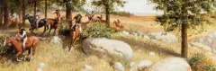 Russ Vickers, Collection of 4 paintings: The Disappearing Act, Gully Washer, A Defendable Position, Guarding the Waterhole (4), Oil on board