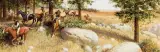 Russ Vickers, Collection of 4 paintings: The Disappearing Act, Gully Washer, A Defendable Position, Guarding the Waterhole (4), Oil on board