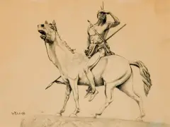 William Robinson Leigh, Indian on Horseback Looking Out, Pencil