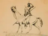 William Robinson Leigh, Indian on Horseback Looking Out, Pencil