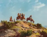 Riders by Olaf Wieghorst, Oil on canvas, sold Apr 2022